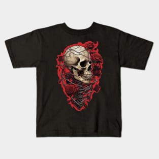 Skull And Red Rose Kids T-Shirt